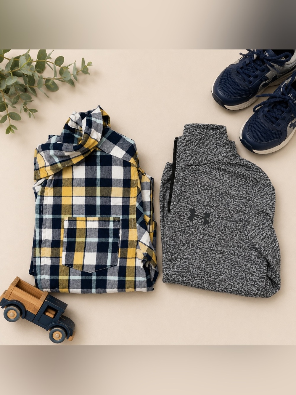 Under Armour Quarter Zip Pullover & Crazy 8 Plaid Shirt Boys Size 5 Bundle